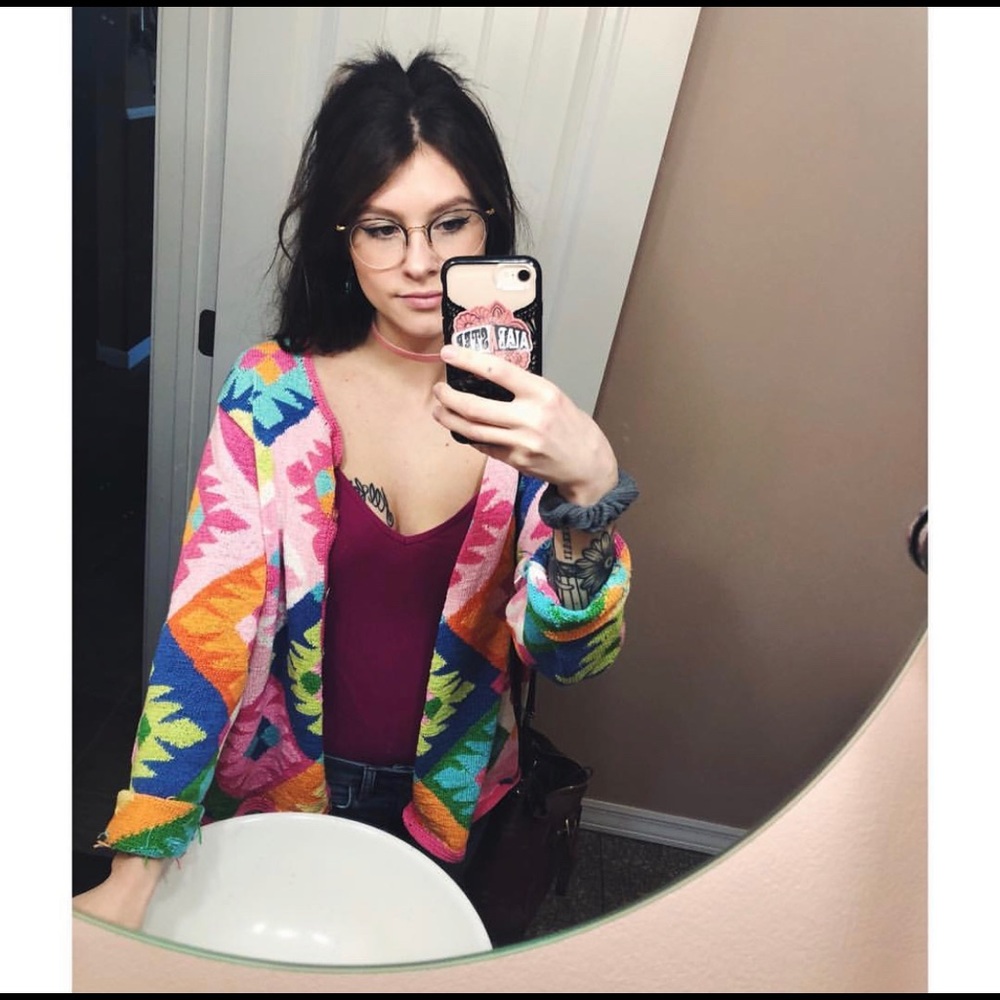 VINTAGE Color Block Button Up Sweater Cardigan